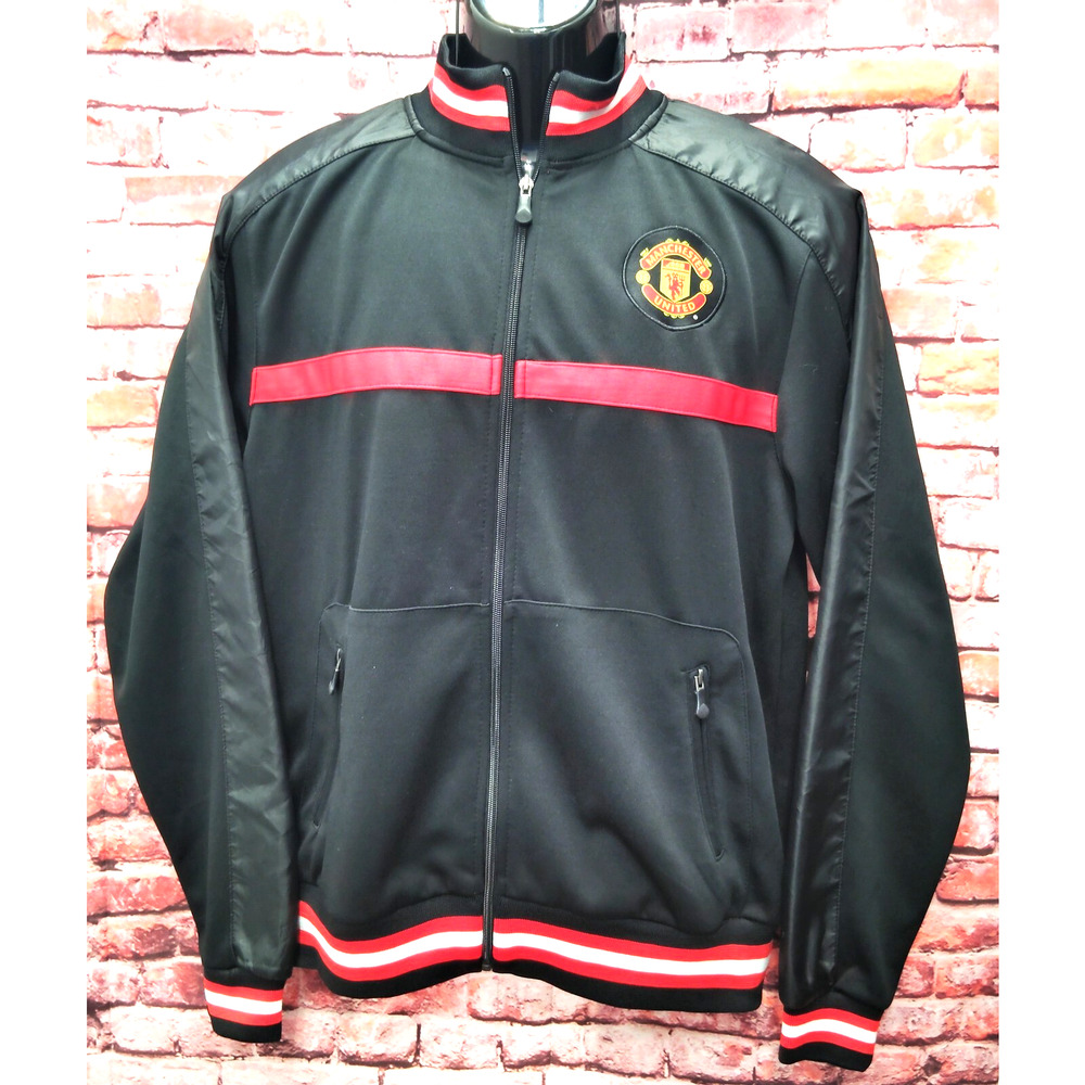 Manchester United Track Jacket Mens Medium Black Soccer Sports Zipper Pockets